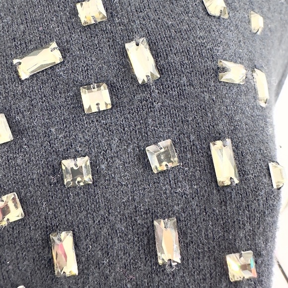 Kate Spade Tokyo Grid Rhinestone Jewel Cardigan Womens XS Cashmere Blend Luxury - Picture 3 of 9